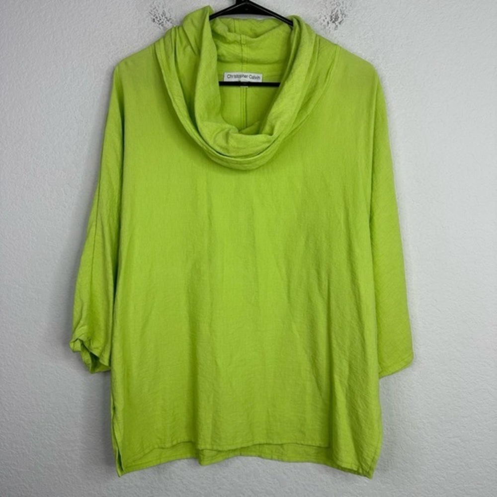 Christopher Calvin Shirt Womens XS Lime Green Short Sleeve Cowl Neck Lagenlook‎